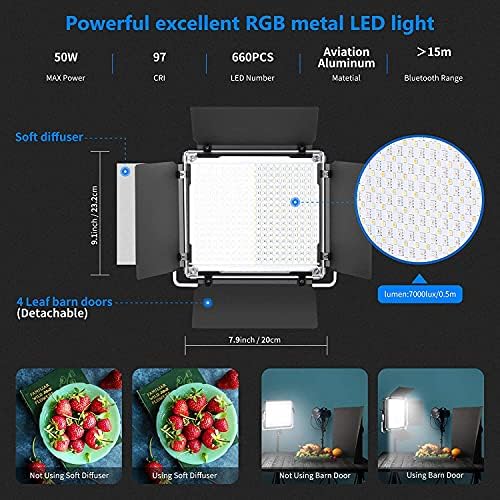 NEEWER 2 Pack 660 PRO RGB LED Video Light with App Control Tripod Stand Kit  Studio Panel Key Lighting for Gaming Streaming Zoom YouTube Webex Photography  360  Full Color  50W Dimmable  Bluetooth