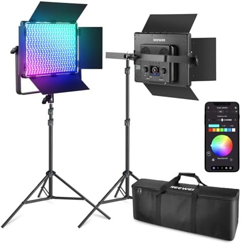NEEWER 2 Pack 660 PRO RGB LED Video Light with App Control Tripod Stand Kit  Studio Panel Key Lighting for Gaming Streaming Zoom YouTube Webex Photography  360  Full Color  50W Dimmable  Bluetooth