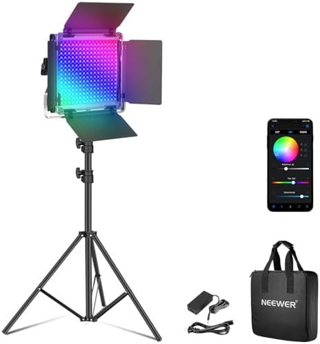 NEEWER 2 Pack 660 PRO RGB LED Video Light with App Control Tripod Stand Kit  Studio Panel Key Lighting for Gaming Streaming Zoom YouTube Webex Photography  360  Full Color  50W Dimmable  Bluetooth