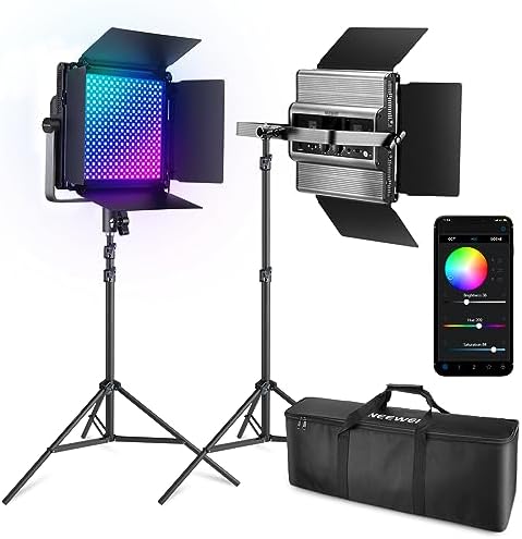 NEEWER 2 Pack 660 PRO RGB LED Video Light with App Control Tripod Stand Kit  Studio Panel Key Lighting for Gaming Streaming Zoom YouTube Webex Photography  360  Full Color  50W Dimmable  Bluetooth