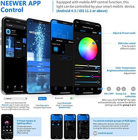 NEEWER 2 Pack 660 PRO RGB LED Video Light with App Control Tripod Stand Kit  Studio Panel Key Lighting for Gaming Streaming Zoom YouTube Webex Photography  360  Full Color  50W Dimmable  Bluetooth