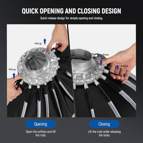 NEEWER 35 4/90cm Parabolic Softbox Bowens Mount  Quick Release with Diffusers/Grid/Bag for Video Continuous Lighting CB60 CB200B MS60 MS150B Q4 Compatible with Godox Amaran 100x Aputure 600d  NS90P