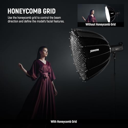 NEEWER 35 4/90cm Parabolic Softbox Bowens Mount  Quick Release with Diffusers/Grid/Bag for Video Continuous Lighting CB60 CB200B MS60 MS150B Q4 Compatible with Godox Amaran 100x Aputure 600d  NS90P