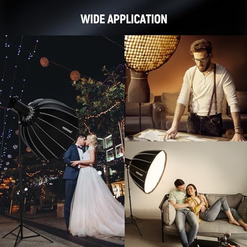 NEEWER 35 4/90cm Parabolic Softbox Bowens Mount  Quick Release with Diffusers/Grid/Bag for Video Continuous Lighting CB60 CB200B MS60 MS150B Q4 Compatible with Godox Amaran 100x Aputure 600d  NS90P