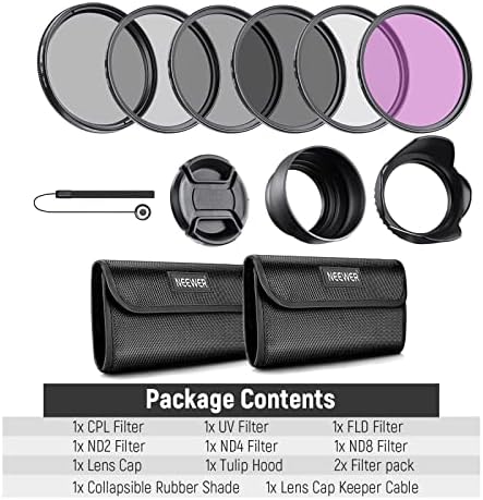 NEEWER 67mm Lens Filter Kit  UV  CPL  FLD  ND2  ND4  ND8  Lens Hood and Lens Cap Compatible with Canon Nikon Sony Panasonic DSLR Cameras with 67mm Lens