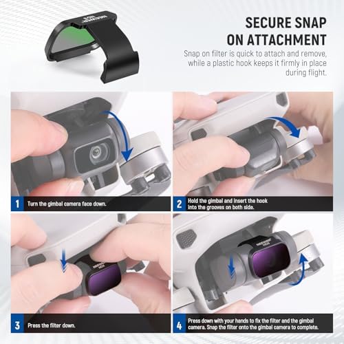 NEEWER 6 Pack ND Filter Set Compatible with DJI Mini 4K/2/Mavic/SE/2 SE  Drone Lens Accessories  Snap On CPL UV Neutral Density Filters ND4/ND8/ND16/ND32  Multi Coated HD Glass Gimbal Safe  FL B31