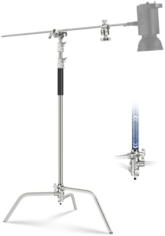 NEEWER Basics 100  Stainless Steel Heavy Duty C Stand with Boom Arm  Max 10 5ft/320cm Photography Light Stand  4 2ft/128cm Holding  2 Grip Heads for Studio Monolight Softbox Reflector  SC320 Lite