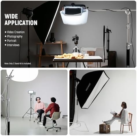 NEEWER Basics 100  Stainless Steel Heavy Duty C Stand with Boom Arm  Max 10 5ft/320cm Photography Light Stand  4 2ft/128cm Holding  2 Grip Heads for Studio Monolight Softbox Reflector  SC320 Lite
