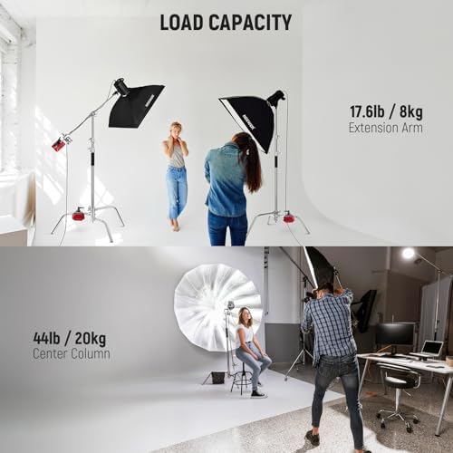 NEEWER Basics 100  Stainless Steel Heavy Duty C Stand with Boom Arm  Max 10 5ft/320cm Photography Light Stand  4 2ft/128cm Holding  2 Grip Heads for Studio Monolight Softbox Reflector  SC320 Lite