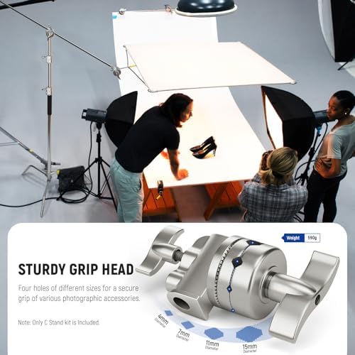 NEEWER Basics 100  Stainless Steel Heavy Duty C Stand with Boom Arm  Max 10 5ft/320cm Photography Light Stand  4 2ft/128cm Holding  2 Grip Heads for Studio Monolight Softbox Reflector  SC320 Lite