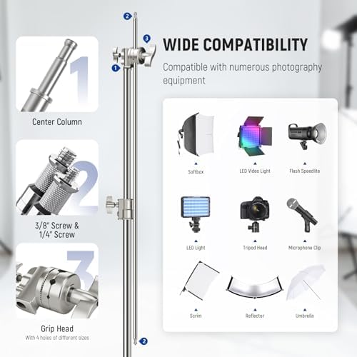 NEEWER Basics 100  Stainless Steel Heavy Duty C Stand with Boom Arm  Max 10 5ft/320cm Photography Light Stand  4 2ft/128cm Holding  2 Grip Heads for Studio Monolight Softbox Reflector  SC320 Lite