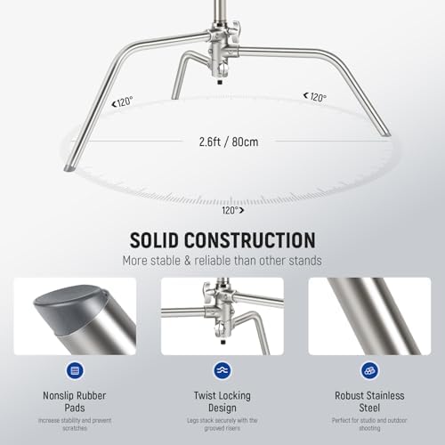 NEEWER Basics 100  Stainless Steel Heavy Duty C Stand with Boom Arm  Max 10 5ft/320cm Photography Light Stand  4 2ft/128cm Holding  2 Grip Heads for Studio Monolight Softbox Reflector  SC320 Lite
