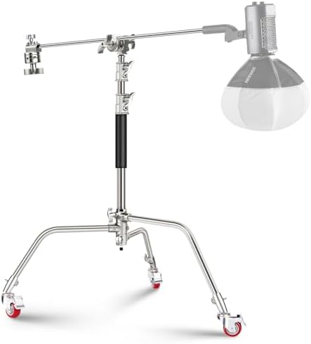 NEEWER Basics 100  Stainless Steel Heavy Duty C Stand with Boom Arm  Max 10 5ft/320cm Photography Light Stand  4 2ft/128cm Holding  2 Grip Heads for Studio Monolight Softbox Reflector  SC320 Lite