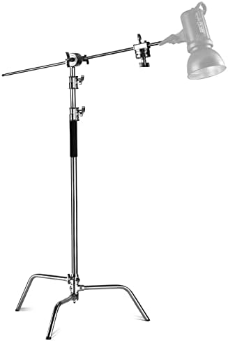 NEEWER Basics 100  Stainless Steel Heavy Duty C Stand with Boom Arm  Max 10 5ft/320cm Photography Light Stand  4 2ft/128cm Holding  2 Grip Heads for Studio Monolight Softbox Reflector  SC320 Lite
