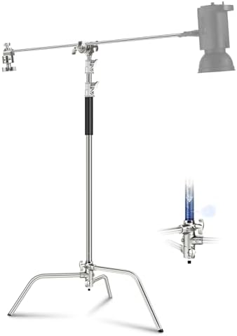 NEEWER Basics 100  Stainless Steel Heavy Duty C Stand with Boom Arm  Max 10 5ft/320cm Photography Light Stand  4 2ft/128cm Holding  2 Grip Heads for Studio Monolight Softbox Reflector  SC320 Lite