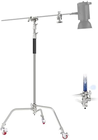 NEEWER Basics 100  Stainless Steel Heavy Duty C Stand with Boom Arm  Max 10 5ft/320cm Photography Light Stand  4 2ft/128cm Holding  2 Grip Heads for Studio Monolight Softbox Reflector  SC320 Lite