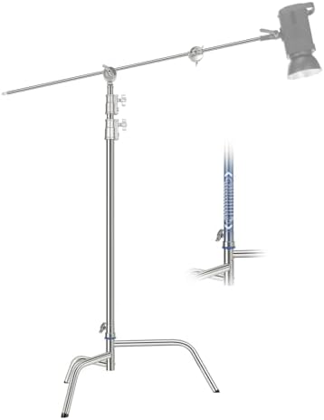 NEEWER Basics 100  Stainless Steel Heavy Duty C Stand with Boom Arm  Max 10 5ft/320cm Photography Light Stand  4 2ft/128cm Holding  2 Grip Heads for Studio Monolight Softbox Reflector  SC320 Lite