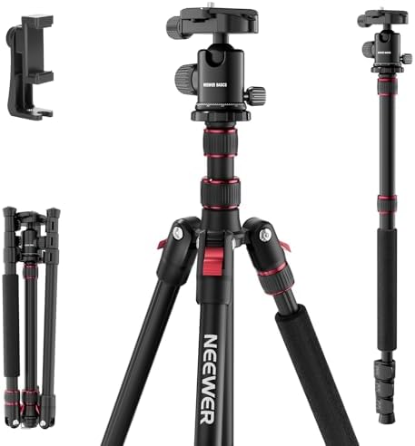 NEEWER Basics Camera Tripod Monopod  71 Aluminum Heavy Duty Portable Travel DSLR Cell Phone Stand with 360  Ball Head Cellphone Holder Mount Compatible with iPhone for Filming Video Recording  TP15