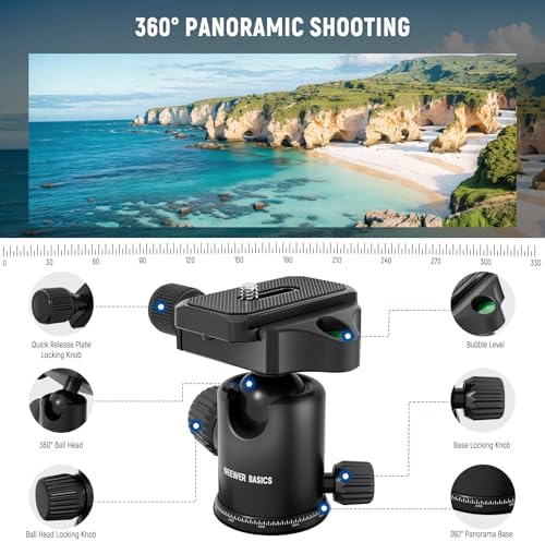 NEEWER Basics Camera Tripod Monopod  71 Aluminum Heavy Duty Portable Travel DSLR Cell Phone Stand with 360  Ball Head Cellphone Holder Mount Compatible with iPhone for Filming Video Recording  TP15