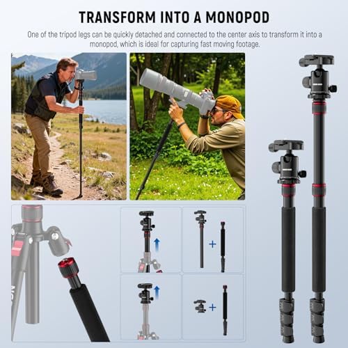 NEEWER Basics Camera Tripod Monopod  71 Aluminum Heavy Duty Portable Travel DSLR Cell Phone Stand with 360  Ball Head Cellphone Holder Mount Compatible with iPhone for Filming Video Recording  TP15
