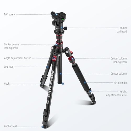 NEEWER Basics Camera Tripod Monopod  71 Aluminum Heavy Duty Portable Travel DSLR Cell Phone Stand with 360  Ball Head Cellphone Holder Mount Compatible with iPhone for Filming Video Recording  TP15