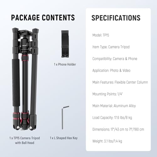 NEEWER Basics Camera Tripod Monopod  71 Aluminum Heavy Duty Portable Travel DSLR Cell Phone Stand with 360  Ball Head Cellphone Holder Mount Compatible with iPhone for Filming Video Recording  TP15