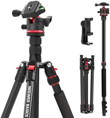 NEEWER Basics Camera Tripod Monopod  71 Aluminum Heavy Duty Portable Travel DSLR Cell Phone Stand with 360  Ball Head Cellphone Holder Mount Compatible with iPhone for Filming Video Recording  TP15