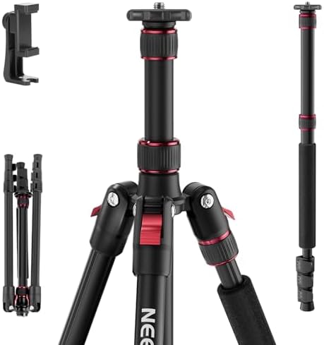 NEEWER Basics Camera Tripod Monopod  71 Aluminum Heavy Duty Portable Travel DSLR Cell Phone Stand with 360  Ball Head Cellphone Holder Mount Compatible with iPhone for Filming Video Recording  TP15