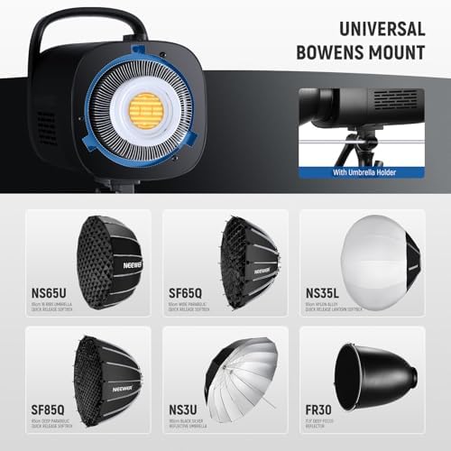 NEEWER CB120B 120W LED Video Light with 2 4G&APP Control COB Bi Color 2700K 6500K 78000lux at 1m/CCT Mode/CRI97/12 Scenes/Bowens Mount Continuous Output Lighting for Studio Photography/Video Recording