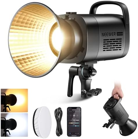 NEEWER CB120B 120W LED Video Light with 2 4G&APP Control COB Bi Color 2700K 6500K 78000lux at 1m/CCT Mode/CRI97/12 Scenes/Bowens Mount Continuous Output Lighting for Studio Photography/Video Recording