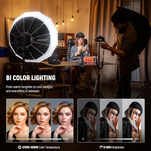 NEEWER CB120B 120W LED Video Light with 2 4G&APP Control COB Bi Color 2700K 6500K 78000lux at 1m/CCT Mode/CRI97/12 Scenes/Bowens Mount Continuous Output Lighting for Studio Photography/Video Recording