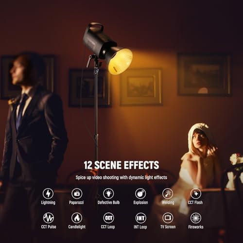 NEEWER CB120B 120W LED Video Light with 2 4G&APP Control COB Bi Color 2700K 6500K 78000lux at 1m/CCT Mode/CRI97/12 Scenes/Bowens Mount Continuous Output Lighting for Studio Photography/Video Recording