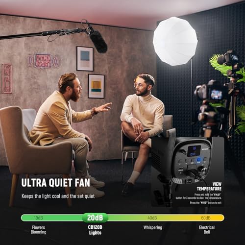 NEEWER CB120B 120W LED Video Light with 2 4G&APP Control COB Bi Color 2700K 6500K 78000lux at 1m/CCT Mode/CRI97/12 Scenes/Bowens Mount Continuous Output Lighting for Studio Photography/Video Recording
