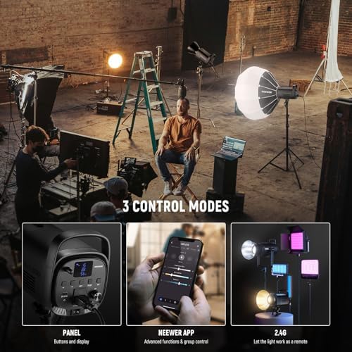 NEEWER CB120B 120W LED Video Light with 2 4G&APP Control COB Bi Color 2700K 6500K 78000lux at 1m/CCT Mode/CRI97/12 Scenes/Bowens Mount Continuous Output Lighting for Studio Photography/Video Recording
