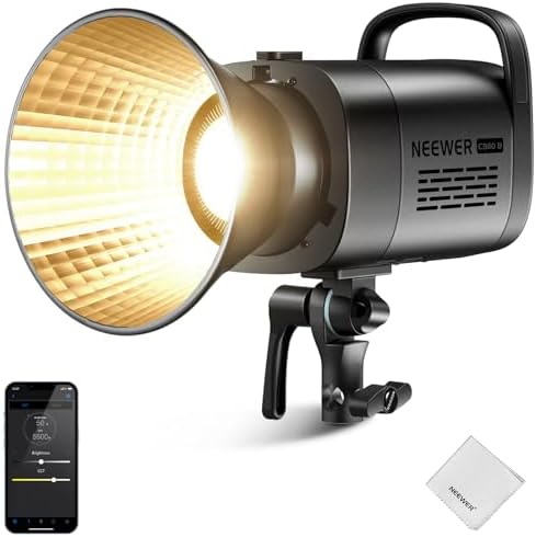 NEEWER CB60B 70W LED Video Light with 2 4G&APP Control  COB Bi Color 2700K 6500K 34000Lux at 1m/CCT CRI97 /12 Scenes/Bowens Mount  Bluetooth  with Reflector  Power Cord  Manual  Studio/Video Recording