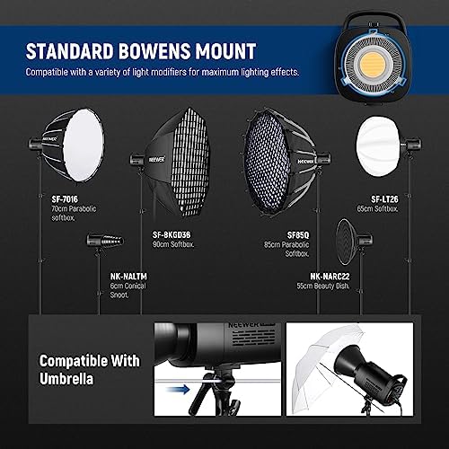 NEEWER CB60B 70W LED Video Light with 2 4G&APP Control  COB Bi Color 2700K 6500K 34000Lux at 1m/CCT CRI97 /12 Scenes/Bowens Mount  Bluetooth  with Reflector  Power Cord  Manual  Studio/Video Recording