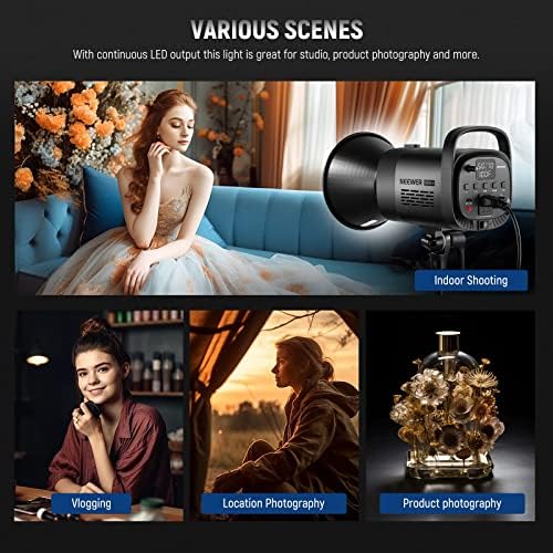 NEEWER CB60B 70W LED Video Light with 2 4G&APP Control  COB Bi Color 2700K 6500K 34000Lux at 1m/CCT CRI97 /12 Scenes/Bowens Mount  Bluetooth  with Reflector  Power Cord  Manual  Studio/Video Recording