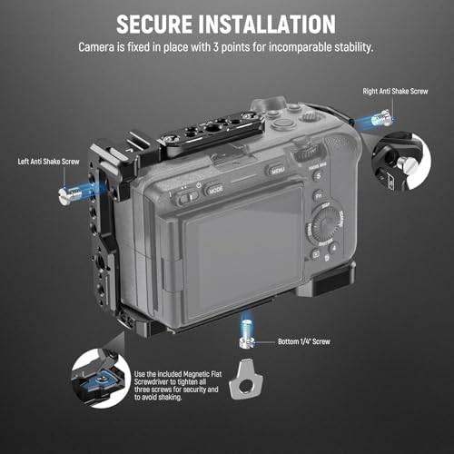 NEEWER Cage Camera Cage with HDMI Cable Clamp  NATO Rail  3/8 Inch ARRI Positioning Holes  1/4 Inch Thread Compatible with Sony FX3 FX30 Original XLR Handle