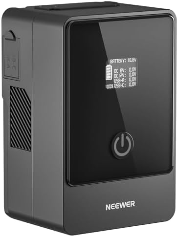 NEEWER Mini V Mount Battery  6800mAh 99Wh V Lock Battery  PD65W Fast Charging/D Tap/BP/USB A/Dual DC Port/OLED Display for Camcorder Video Camera Compatible with SmallRig BMPCC 4k 6k  PS099E