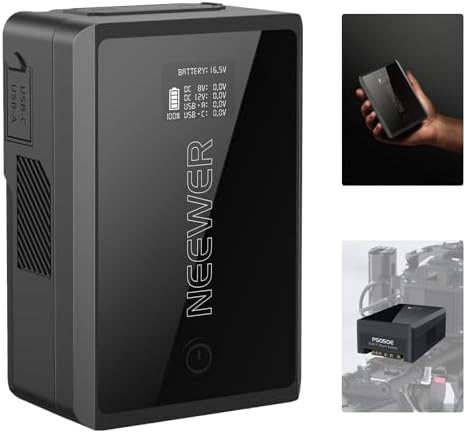 NEEWER Mini V Mount Battery  6800mAh 99Wh V Lock Battery  PD65W Fast Charging/D Tap/BP/USB A/Dual DC Port/OLED Display for Camcorder Video Camera Compatible with SmallRig BMPCC 4k 6k  PS099E