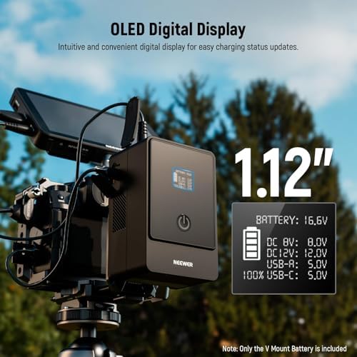 NEEWER Mini V Mount Battery  6800mAh 99Wh V Lock Battery  PD65W Fast Charging/D Tap/BP/USB A/Dual DC Port/OLED Display for Camcorder Video Camera Compatible with SmallRig BMPCC 4k 6k  PS099E