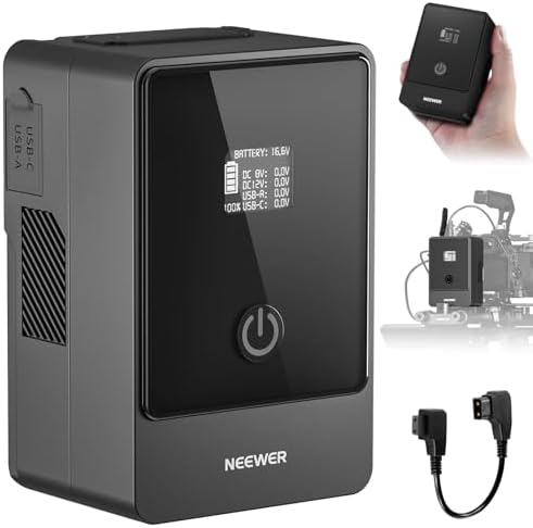 NEEWER Mini V Mount Battery  6800mAh 99Wh V Lock Battery  PD65W Fast Charging/D Tap/BP/USB A/Dual DC Port/OLED Display for Camcorder Video Camera Compatible with SmallRig BMPCC 4k 6k  PS099E