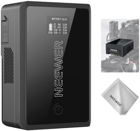 NEEWER Mini V Mount Battery  6800mAh 99Wh V Lock Battery  PD65W Fast Charging/D Tap/BP/USB A/Dual DC Port/OLED Display for Camcorder Video Camera Compatible with SmallRig BMPCC 4k 6k  PS099E