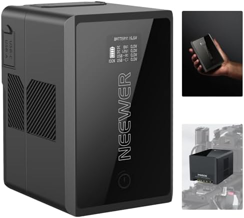 NEEWER Mini V Mount Battery  6800mAh 99Wh V Lock Battery  PD65W Fast Charging/D Tap/BP/USB A/Dual DC Port/OLED Display for Camcorder Video Camera Compatible with SmallRig BMPCC 4k 6k  PS099E