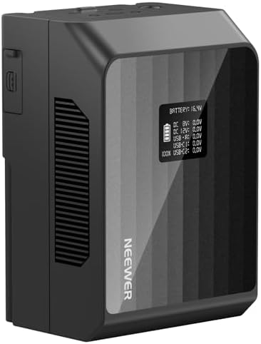 NEEWER Mini V Mount Battery  6800mAh 99Wh V Lock Battery  PD65W Fast Charging/D Tap/BP/USB A/Dual DC Port/OLED Display for Camcorder Video Camera Compatible with SmallRig BMPCC 4k 6k  PS099E