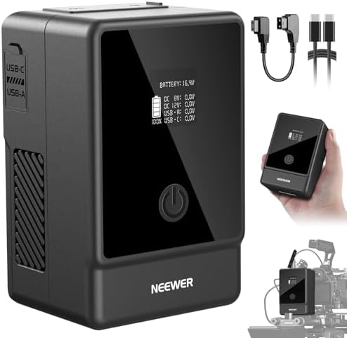 NEEWER Mini V Mount Battery  6800mAh 99Wh V Lock Battery  PD65W Fast Charging/D Tap/BP/USB A/Dual DC Port/OLED Display for Camcorder Video Camera Compatible with SmallRig BMPCC 4k 6k  PS099E