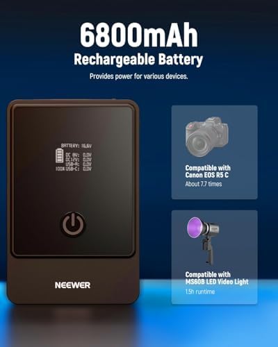 NEEWER Mini V Mount Battery  6800mAh 99Wh V Lock Battery  PD65W Fast Charging/D Tap/BP/USB A/Dual DC Port/OLED Display for Camcorder Video Camera Compatible with SmallRig BMPCC 4k 6k  PS099E