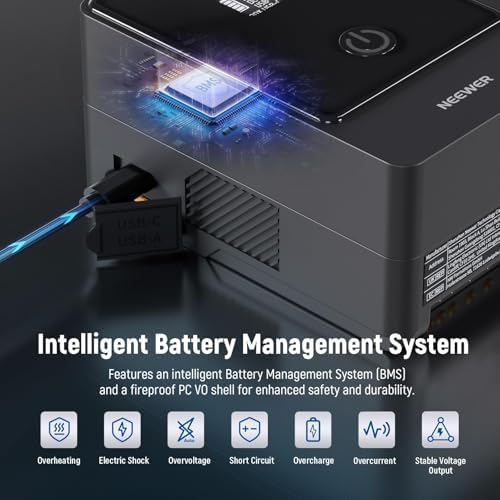 NEEWER Mini V Mount Battery  6800mAh 99Wh V Lock Battery  PD65W Fast Charging/D Tap/BP/USB A/Dual DC Port/OLED Display for Camcorder Video Camera Compatible with SmallRig BMPCC 4k 6k  PS099E