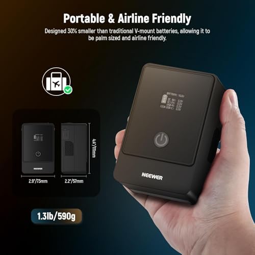 NEEWER Mini V Mount Battery  6800mAh 99Wh V Lock Battery  PD65W Fast Charging/D Tap/BP/USB A/Dual DC Port/OLED Display for Camcorder Video Camera Compatible with SmallRig BMPCC 4k 6k  PS099E