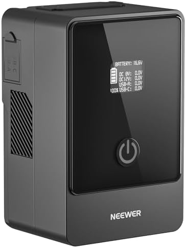NEEWER Mini V Mount Battery  6800mAh 99Wh V Lock Battery  PD65W Fast Charging/D Tap/BP/USB A/Dual DC Port/OLED Display for Camcorder Video Camera Compatible with SmallRig BMPCC 4k 6k  PS099E